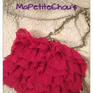 Betsey Johnson Hot Pink Ruffles Petit Baguette Bag